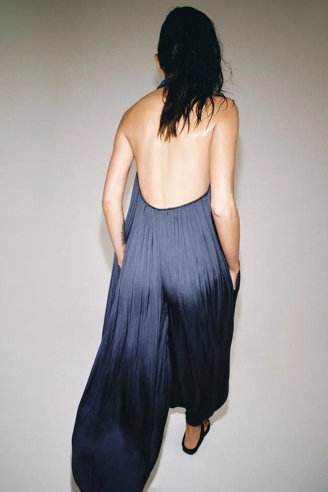 Satin Halter Jumpsuit with Open Back and Cuffed Hem – image 6