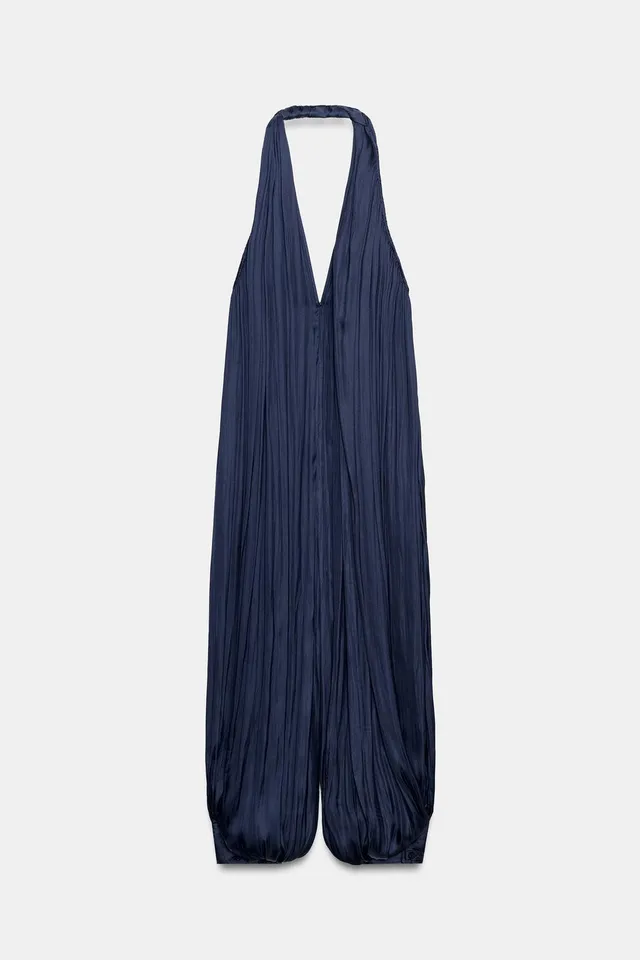 Satin Halter Jumpsuit with Open Back and Cuffed Hem – image 8