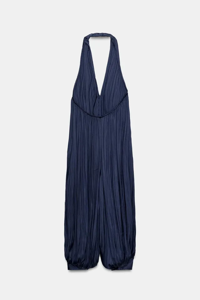 Satin Halter Jumpsuit with Open Back and Cuffed Hem – image 9