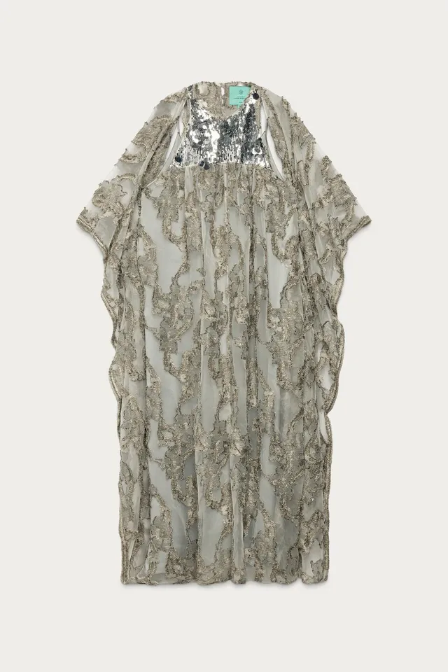 Sequin Jacquard Tunic Dress with Contrast Lining and Button Closure – image 3