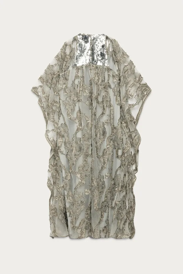 Sequin Jacquard Tunic Dress with Contrast Lining and Button Closure – image 4