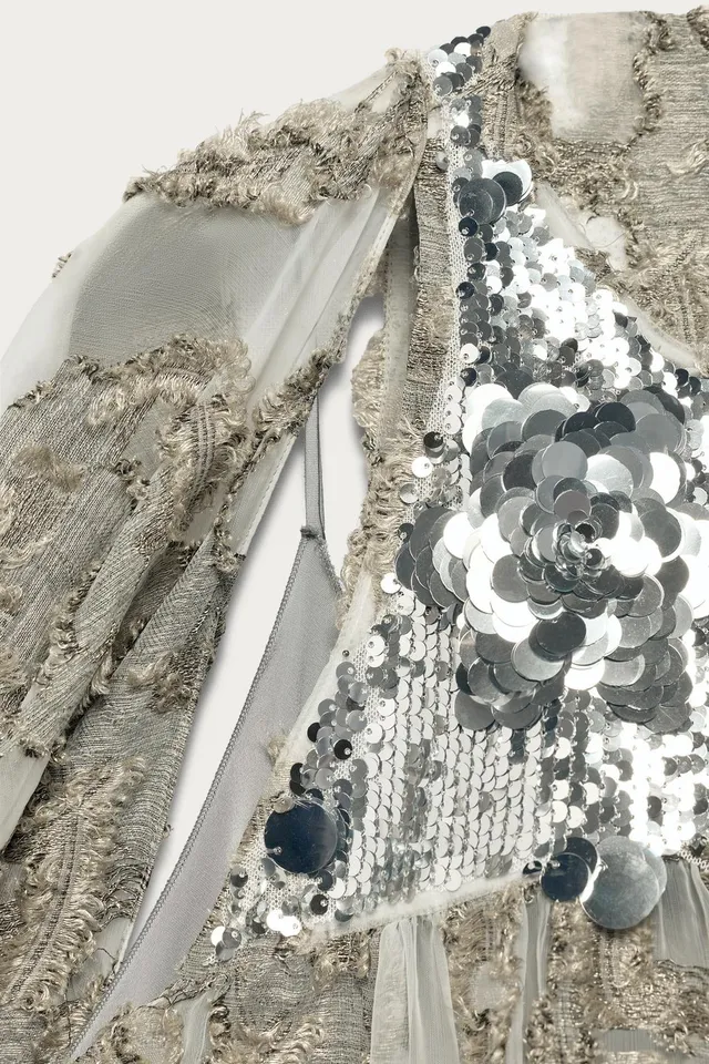 Sequin Jacquard Tunic Dress with Contrast Lining and Button Closure – image 5