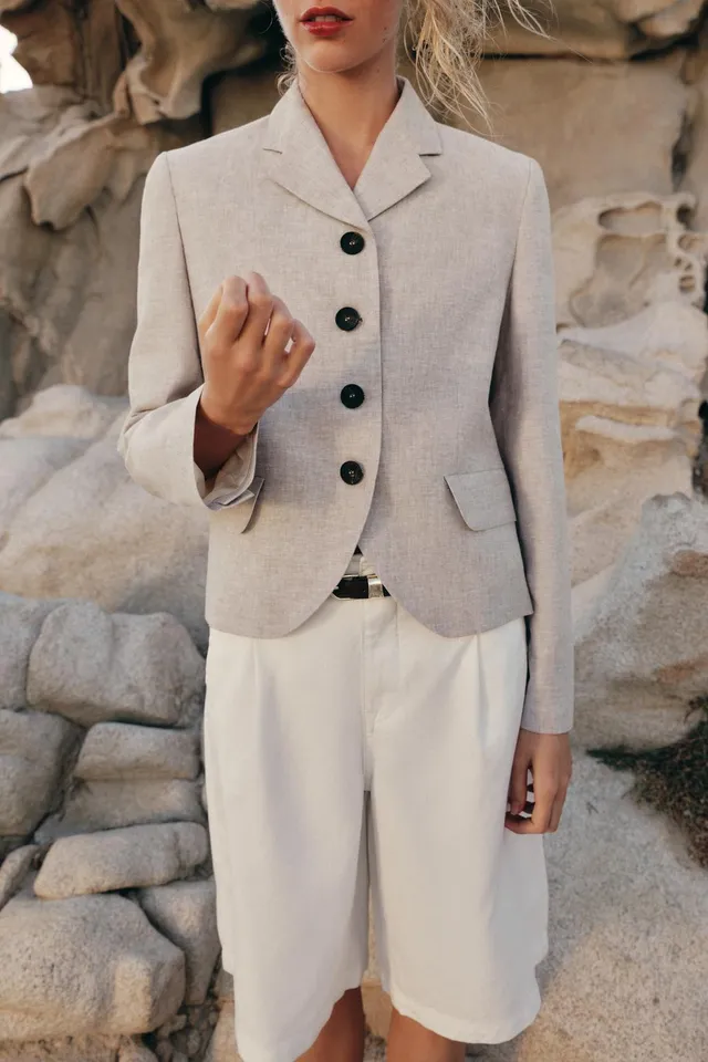 BLAZER مستقيم ببنسات من الكتان – صورة 4