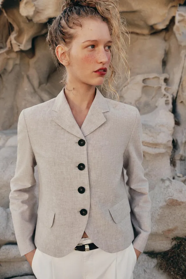 BLAZER مستقيم ببنسات من الكتان – صورة 5