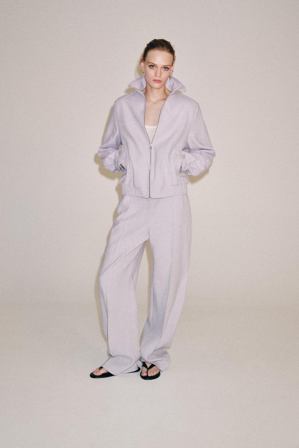 ZW COLLECTION Linen Blend Bomber Jacket
