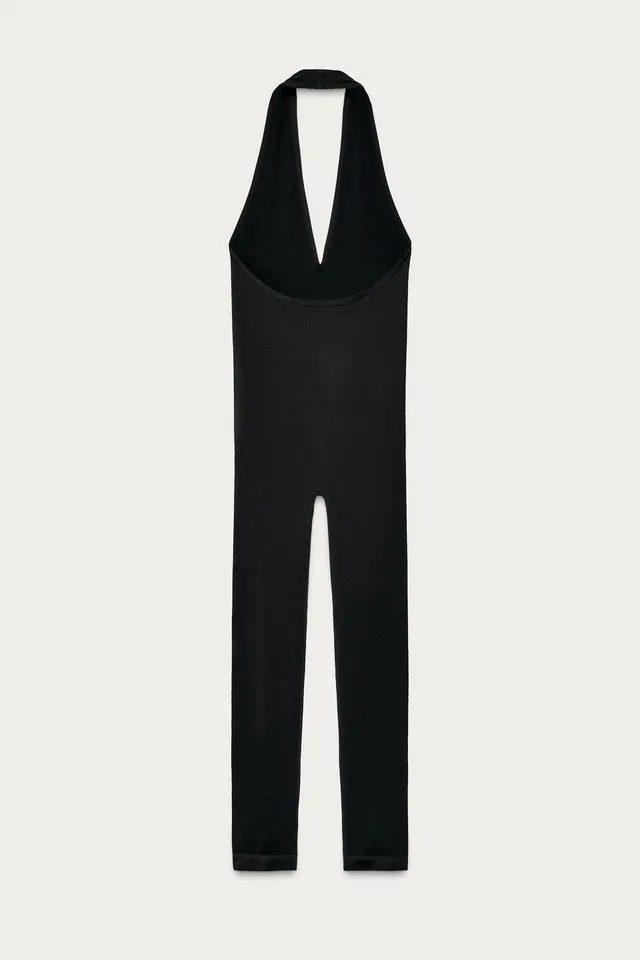 Seamless Halter Jumpsuit with Open Back and V-Neck – image 4