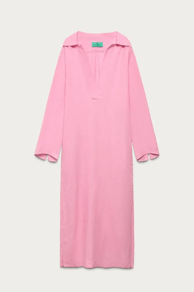 Linen Tunic Dress with V-Neck and Long Sleeves – image 3