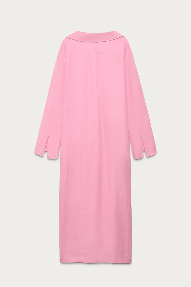 Linen Tunic Dress with V-Neck and Long Sleeves – image 4