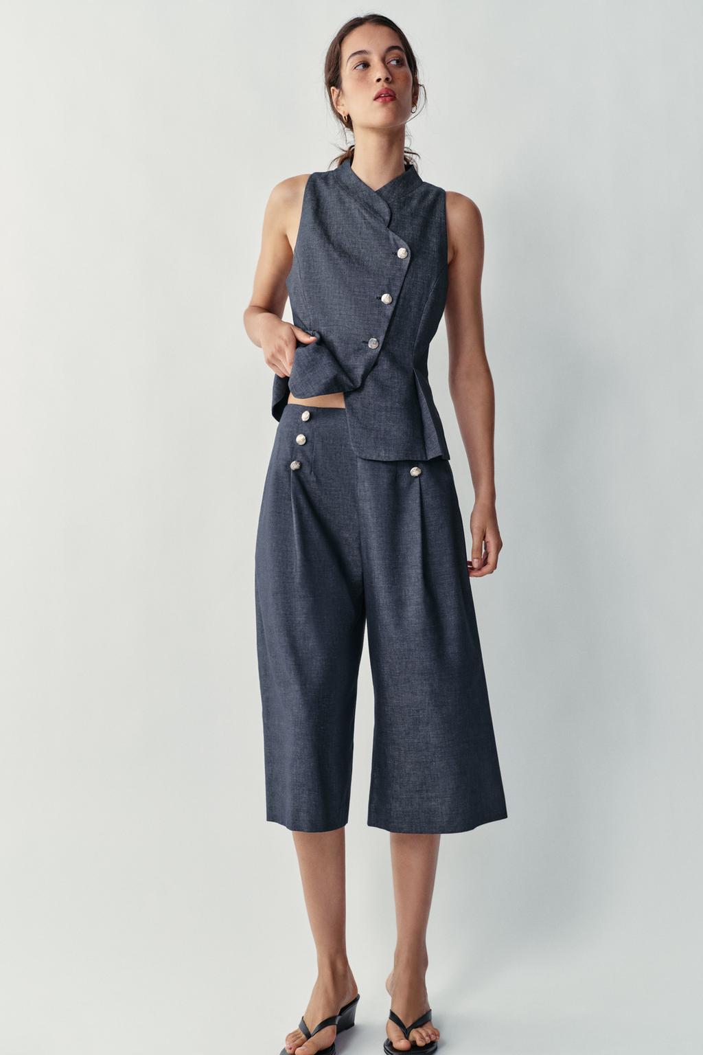 Linen Blend Button Bermuda Shorts