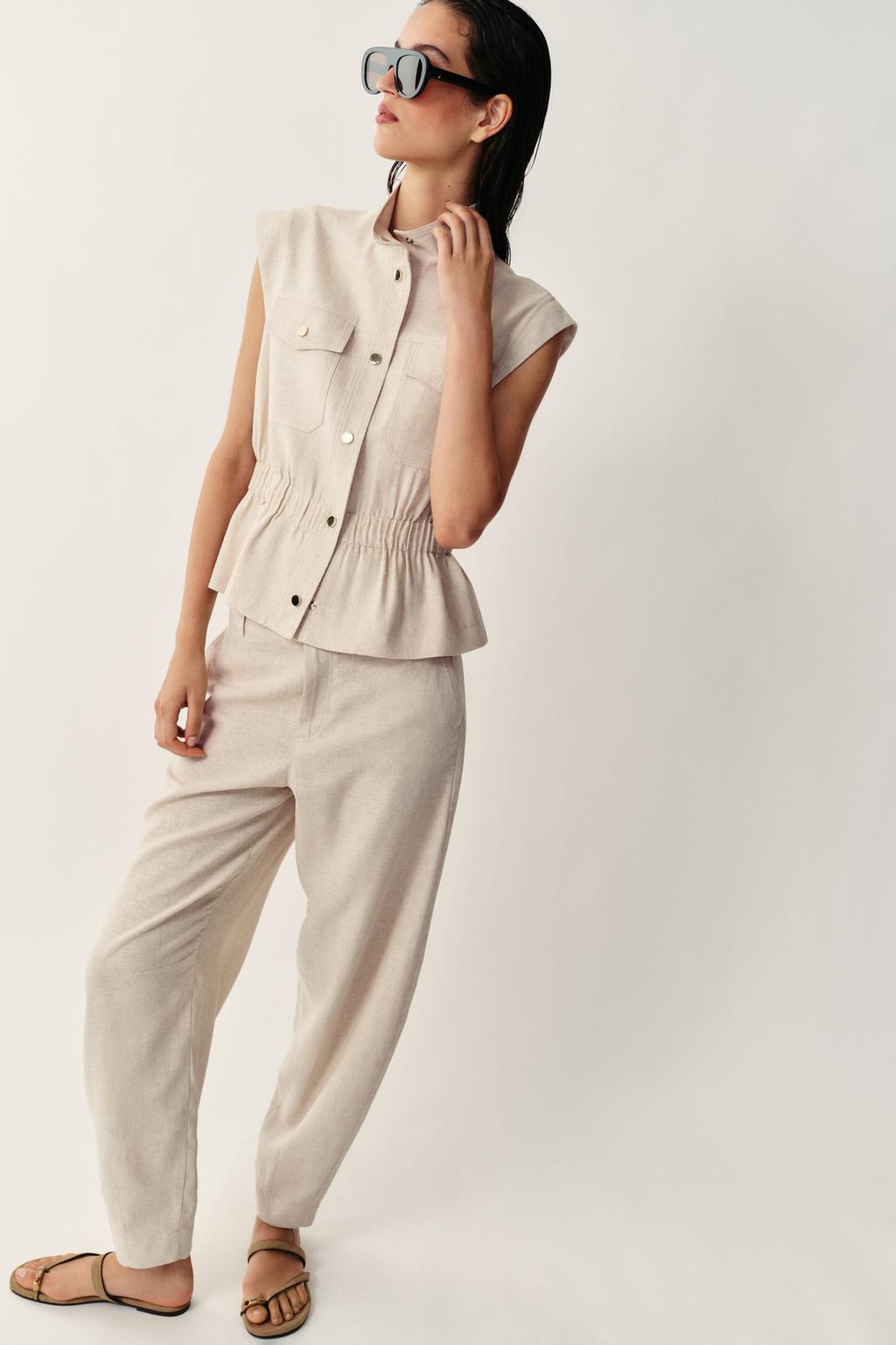 Linen Blend Barrel Trousers