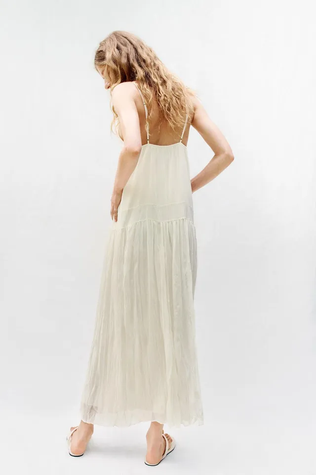 Long Embroidered Camisole Dress with Thin Adjustable Straps – image 5