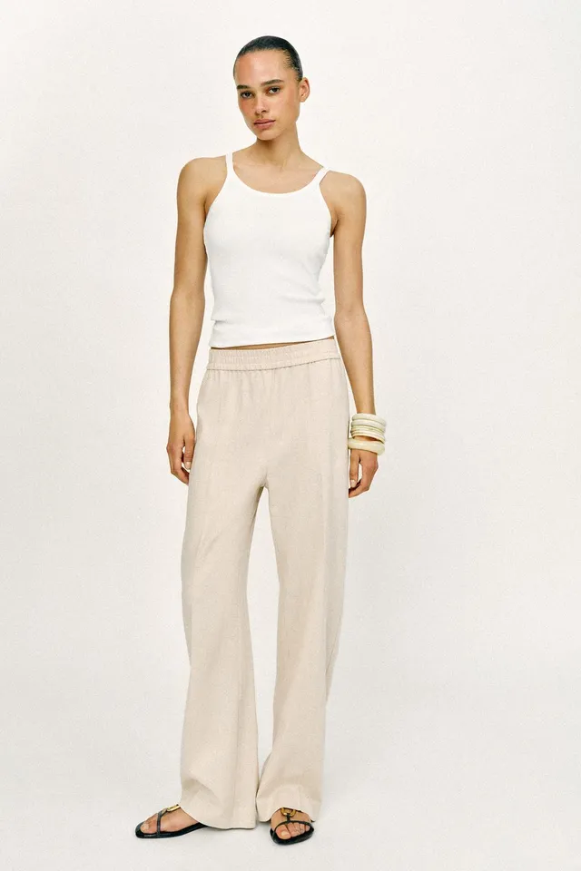 Linen Blend Straight Trousers