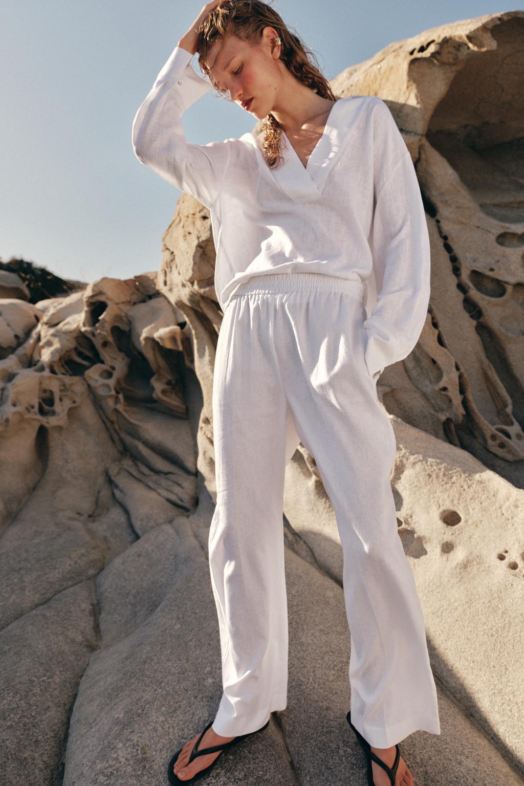 Linen Blend Straight Trousers