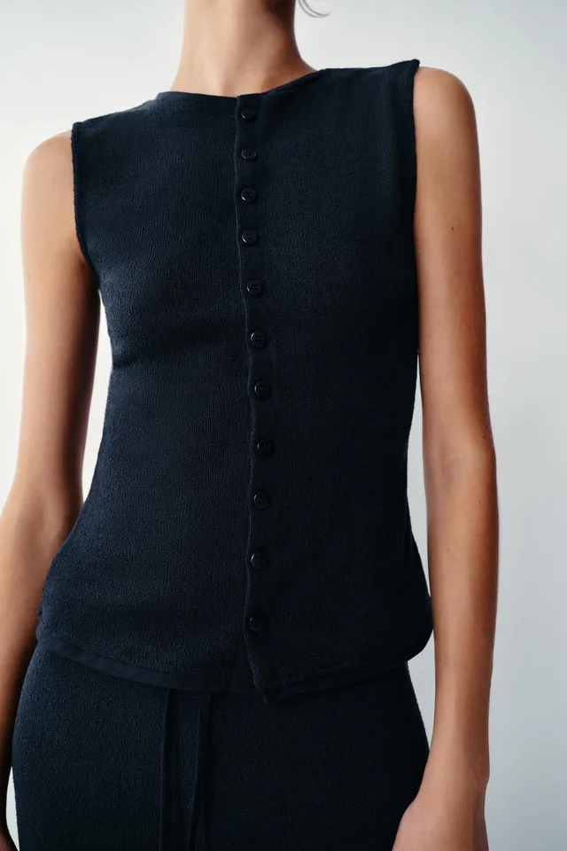 Viscose Henley Waistcoat with Front Button Fastening – image 2
