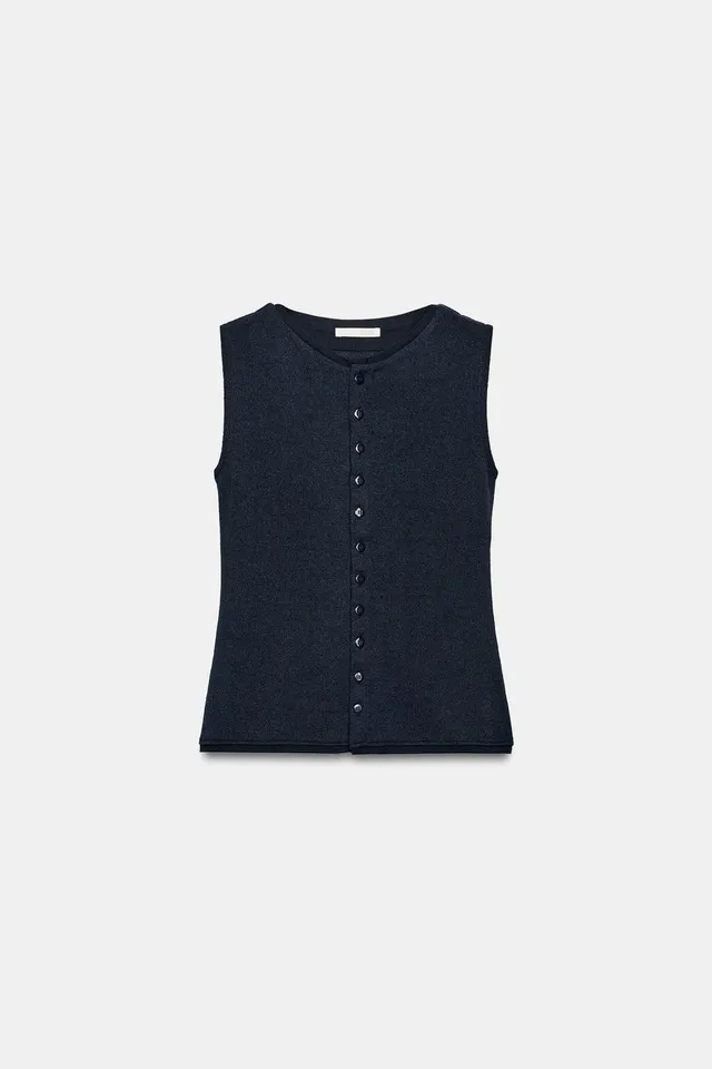 Viscose Henley Waistcoat with Front Button Fastening – image 5