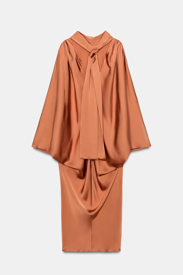 Tunic Dress with Tie Neck in Spun Viscose for Women – image 11