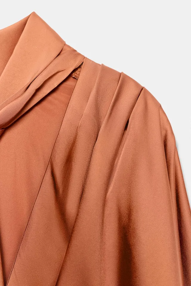 Tunic Dress with Tie Neck in Spun Viscose for Women – image 12