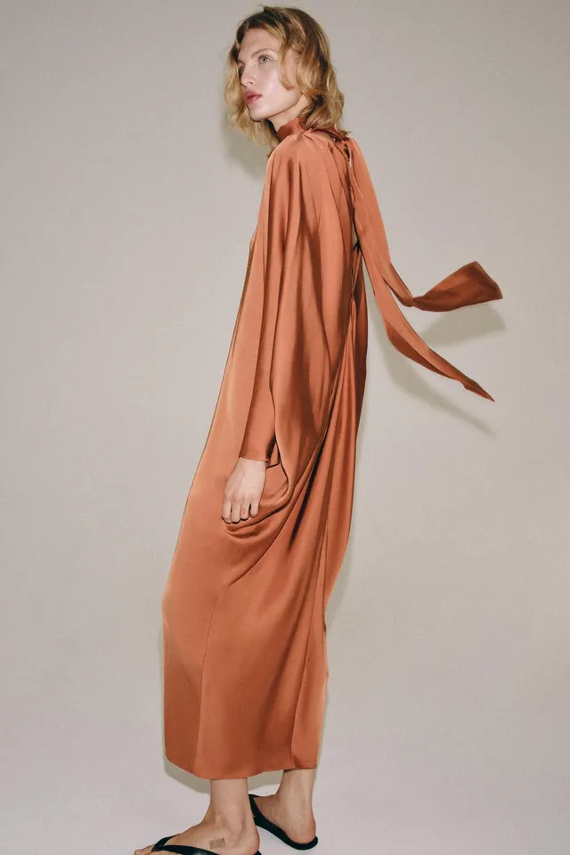 Tunic Dress with Tie Neck in Spun Viscose for Women – image 5
