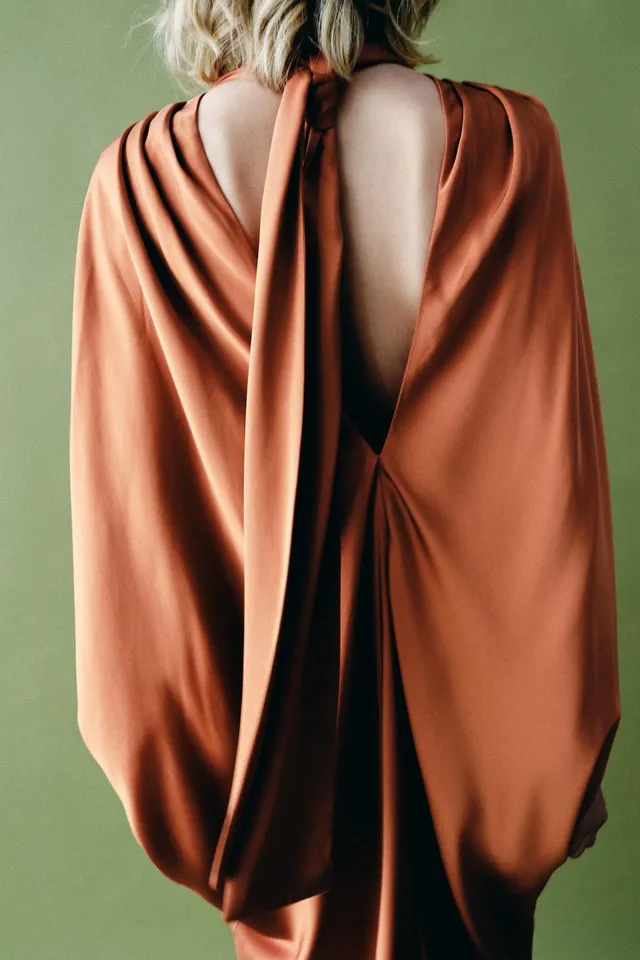 Tunic Dress with Tie Neck in Spun Viscose for Women – image 7