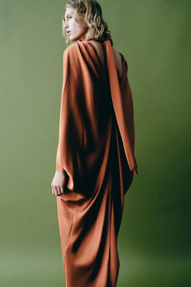 Tunic Dress with Tie Neck in Spun Viscose for Women – image 9