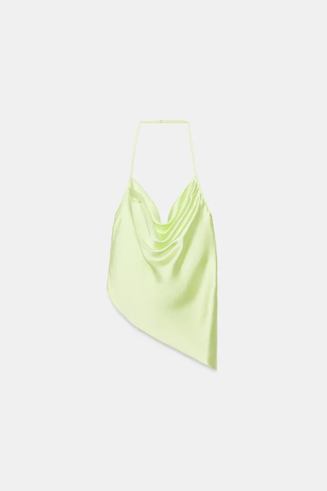 Satin Halter Neck Asymmetric Top with Back Tie Closure – image 5