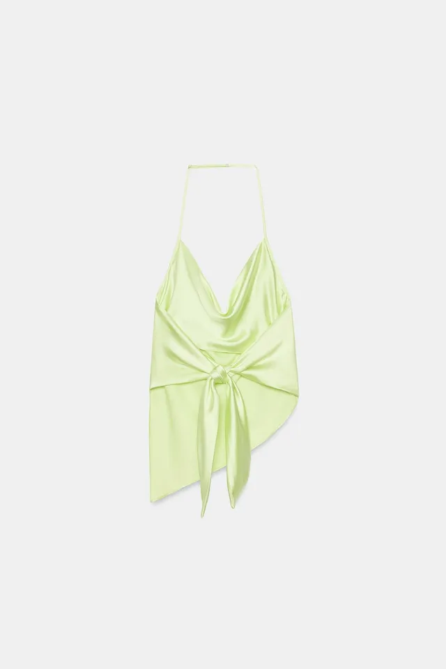 Satin Halter Neck Asymmetric Top with Back Tie Closure – image 6