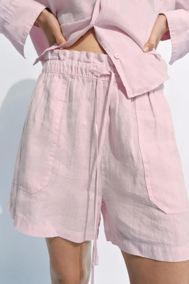 Linen Shorts with Elastic Waistband and Drawstring Closure – image 2