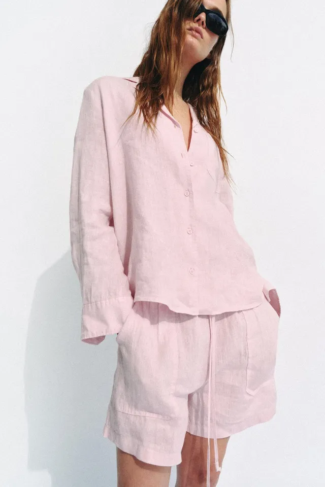 Linen Shorts with Elastic Waistband and Drawstring Closure – image 3