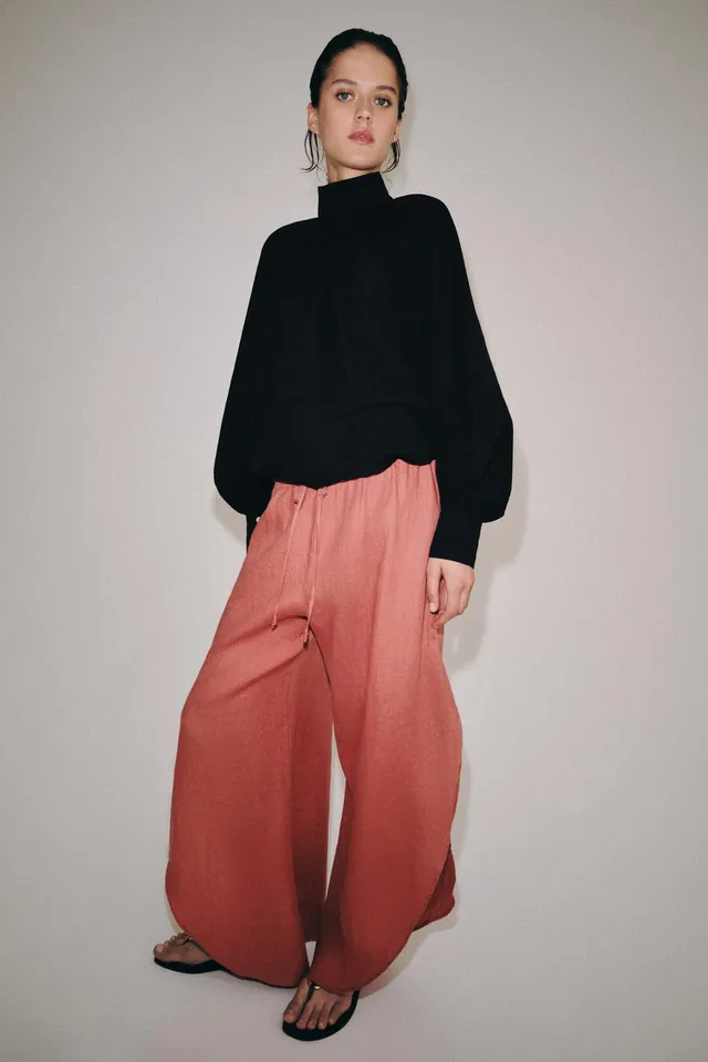 100% Linen Trousers with Side Vents and Adjustable Elastic Waistband – image 4
