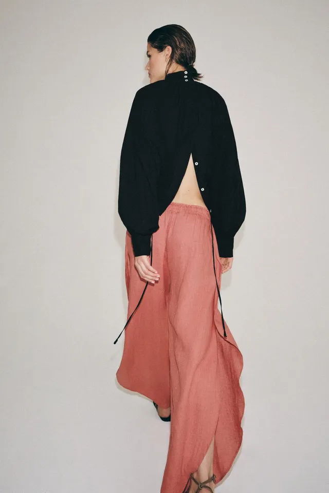 100% Linen Trousers with Side Vents and Adjustable Elastic Waistband – image 5