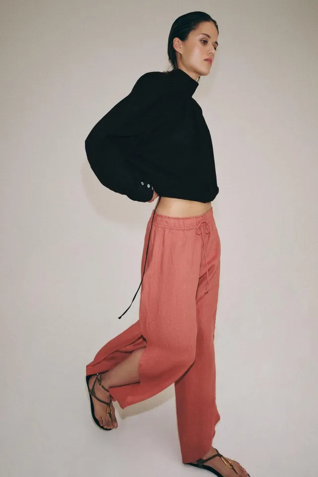 100% Linen Trousers with Side Vents and Adjustable Elastic Waistband – image 6