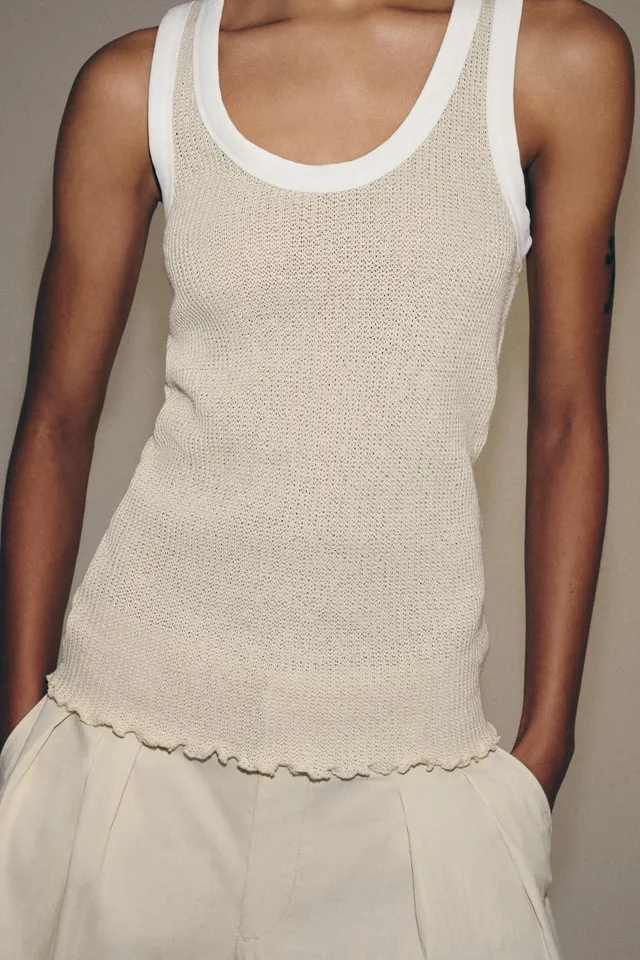 Cotton Blend Sleeveless Top with Contrast Piping – image 2