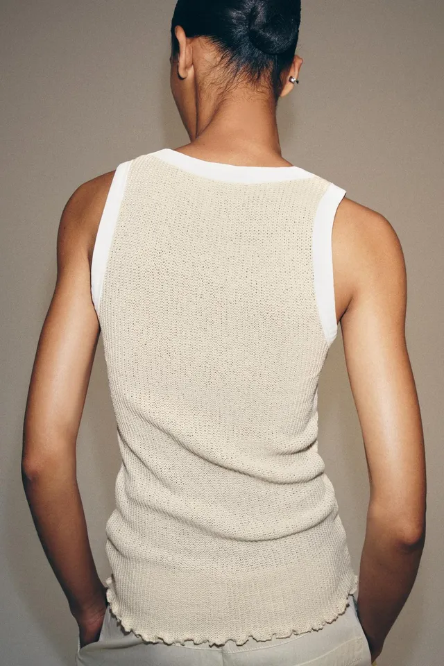 Cotton Blend Sleeveless Top with Contrast Piping – image 3