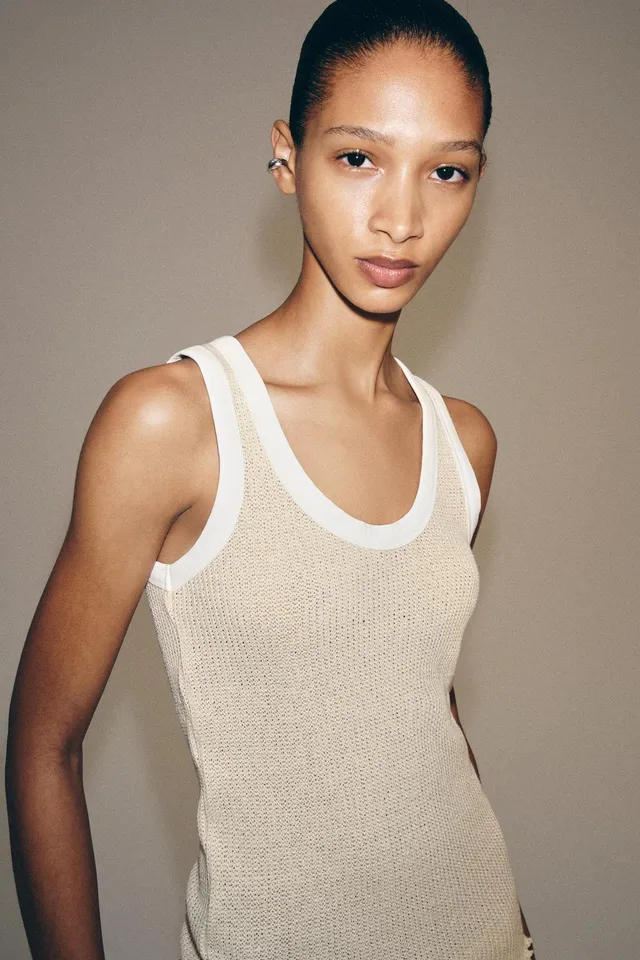 Cotton Blend Sleeveless Top with Contrast Piping – image 4