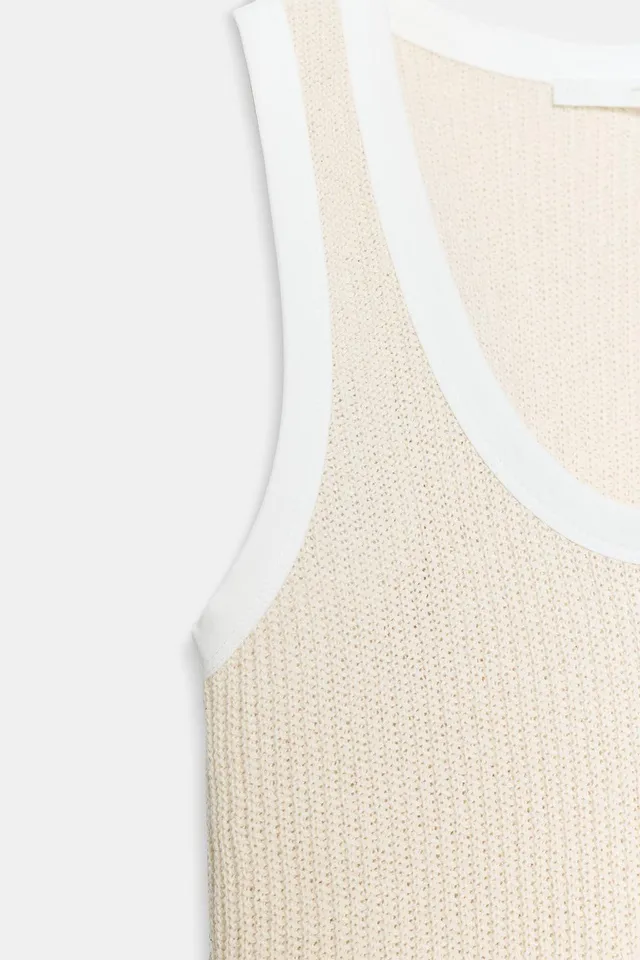 Cotton Blend Sleeveless Top with Contrast Piping – image 9