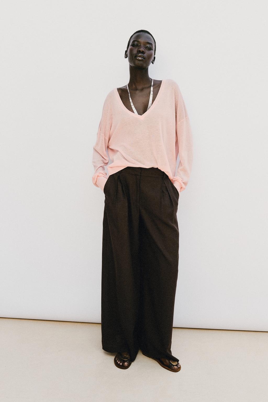 Linen Blend Wide-Leg Trousers