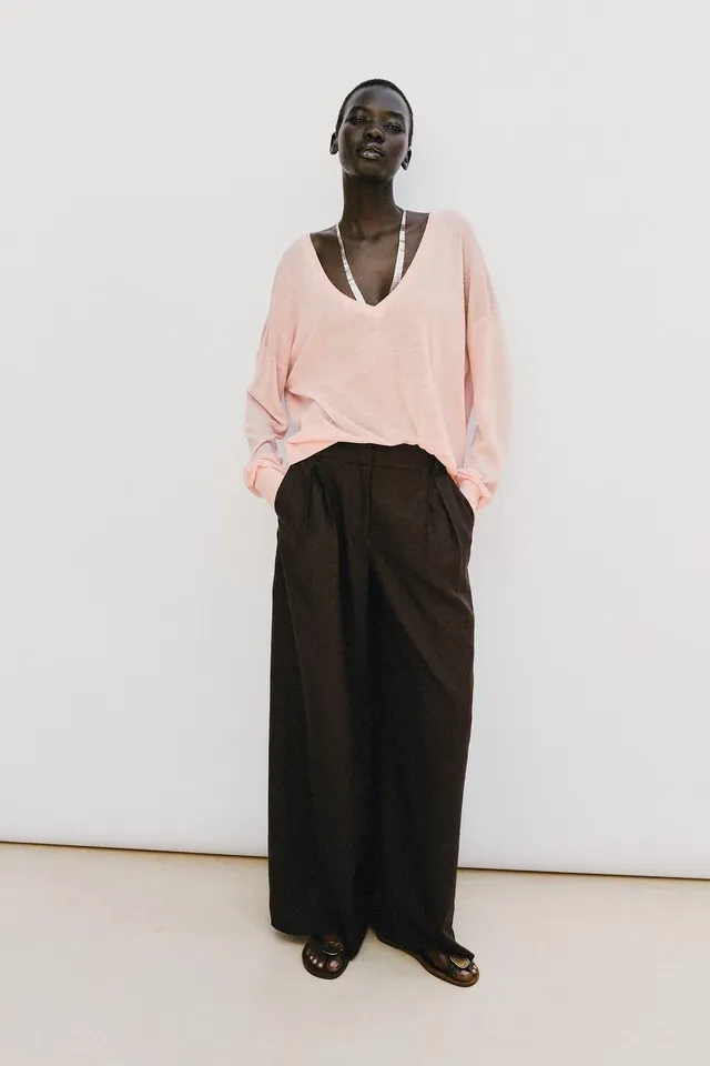 Linen Blend Wide-Leg Trousers