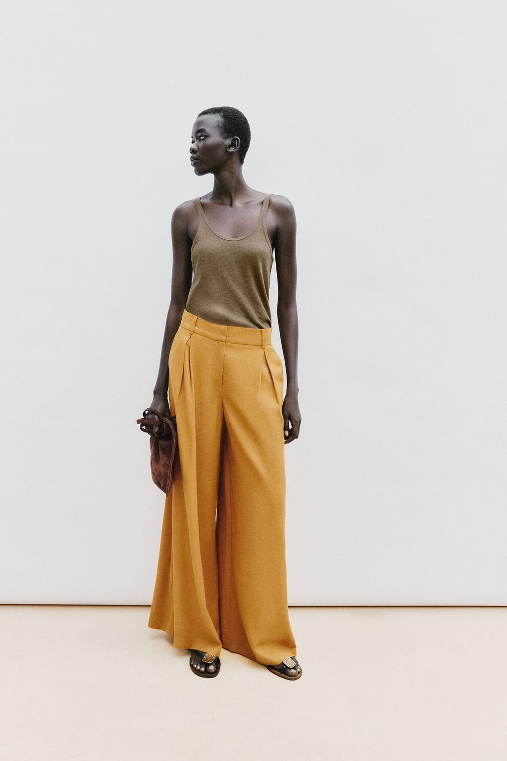 Linen Blend Wide-Leg Trousers