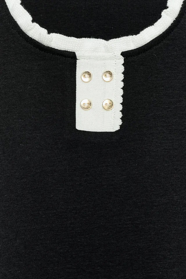 Cotton Blend Buttoned Trim Top with Contrast Trims – image 8
