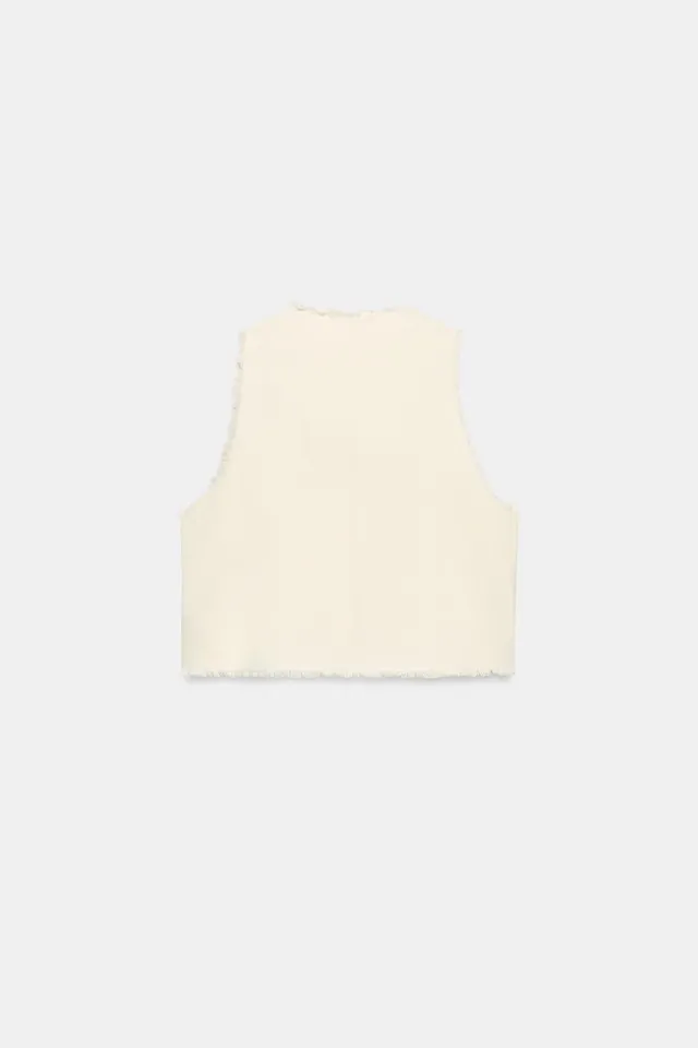 Contrast Embroidered Frayed Waistcoat Top with Hook-and-Eye Closure – image 6