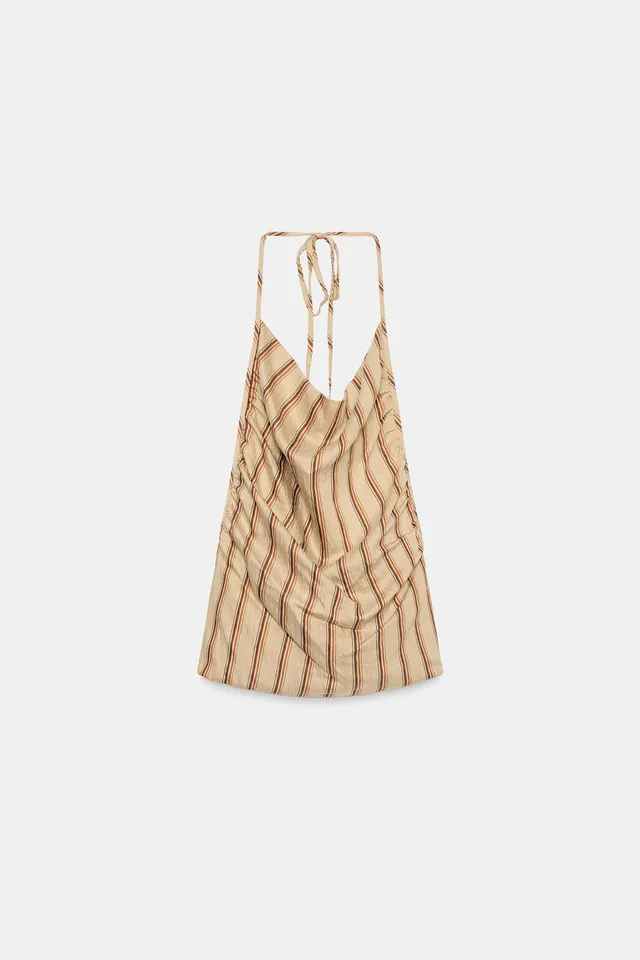 Striped Halter Top with Draped Neckline and Open Back – image 6