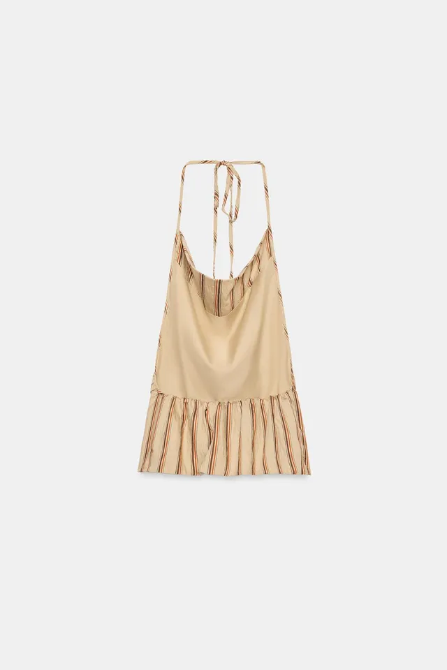 Striped Halter Top with Draped Neckline and Open Back – image 7