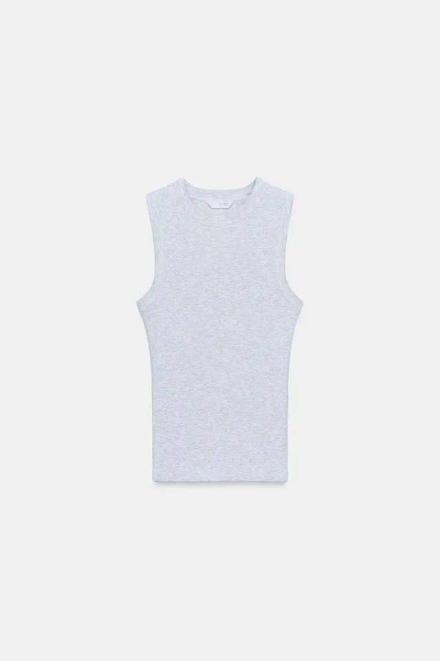 Cotton Blend Ribbed Top with Straps and Round Neckline – image 3