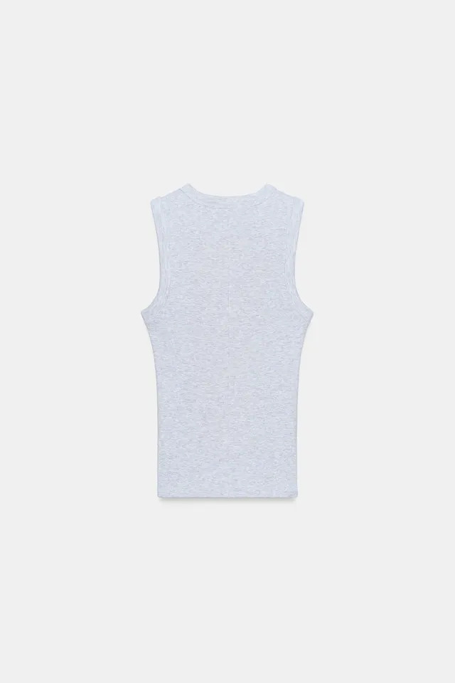 Cotton Blend Ribbed Top with Straps and Round Neckline – image 4