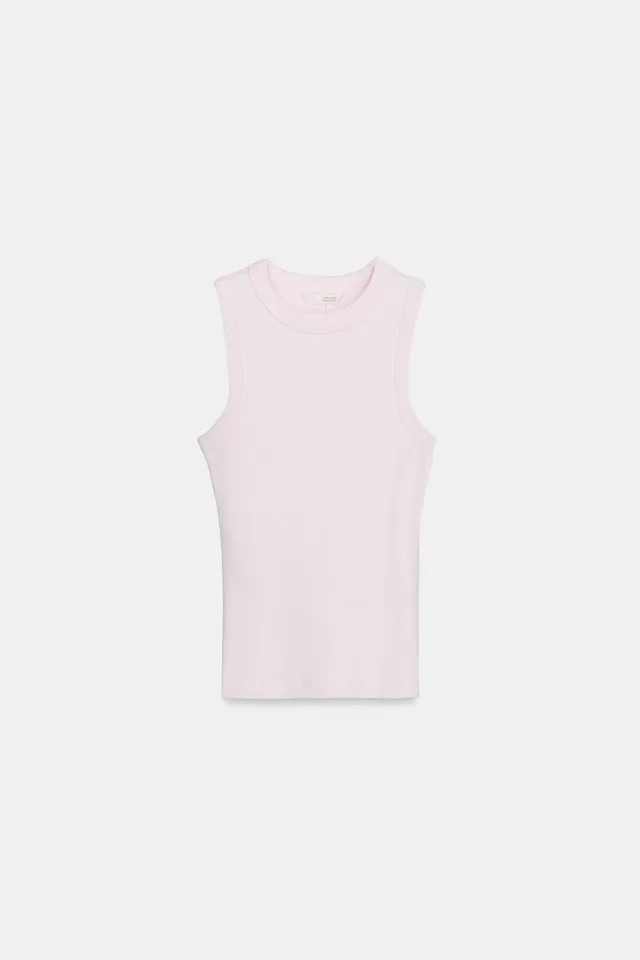 Cotton Blend Ribbed Top with Straps and Round Neckline – image 3