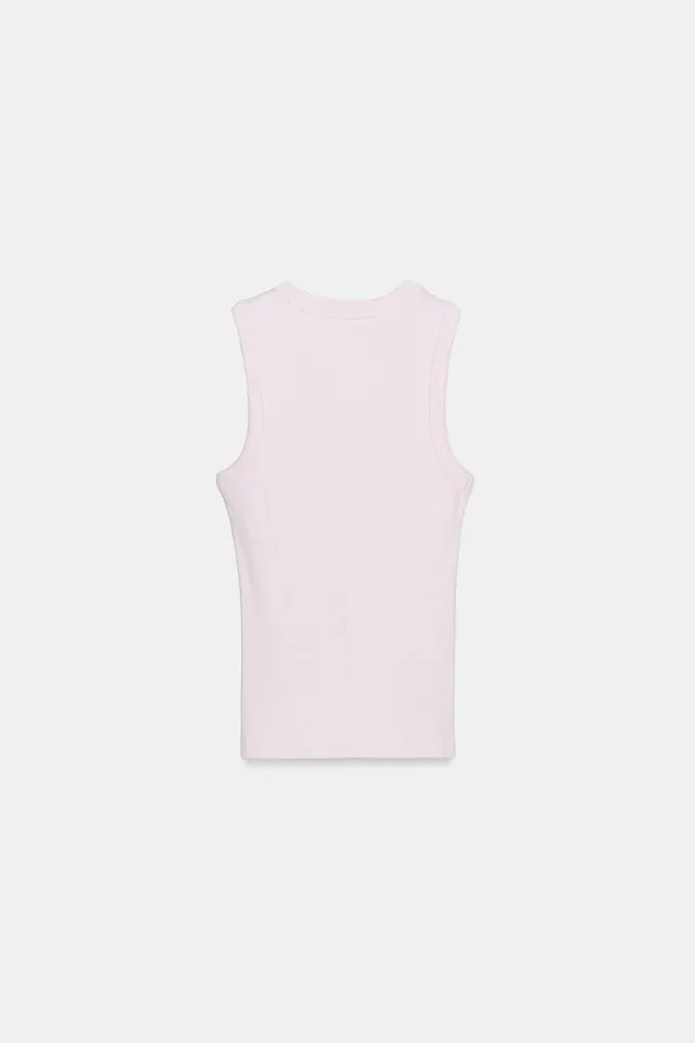 Cotton Blend Ribbed Top with Straps and Round Neckline – image 4