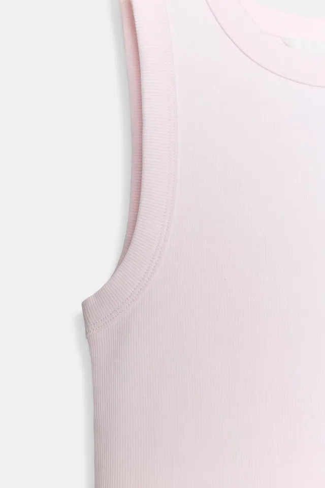 Cotton Blend Ribbed Top with Straps and Round Neckline – image 5