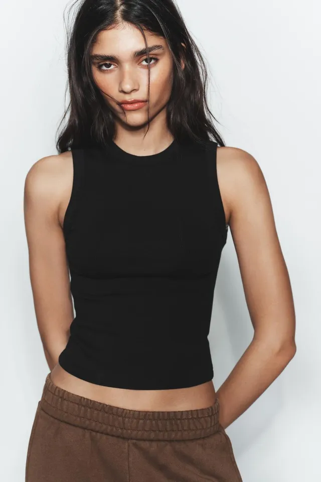 Cotton Blend Ribbed Top with Straps and Round Neckline – image 2