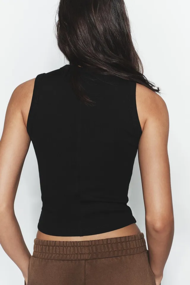 Cotton Blend Ribbed Top with Straps and Round Neckline – image 4