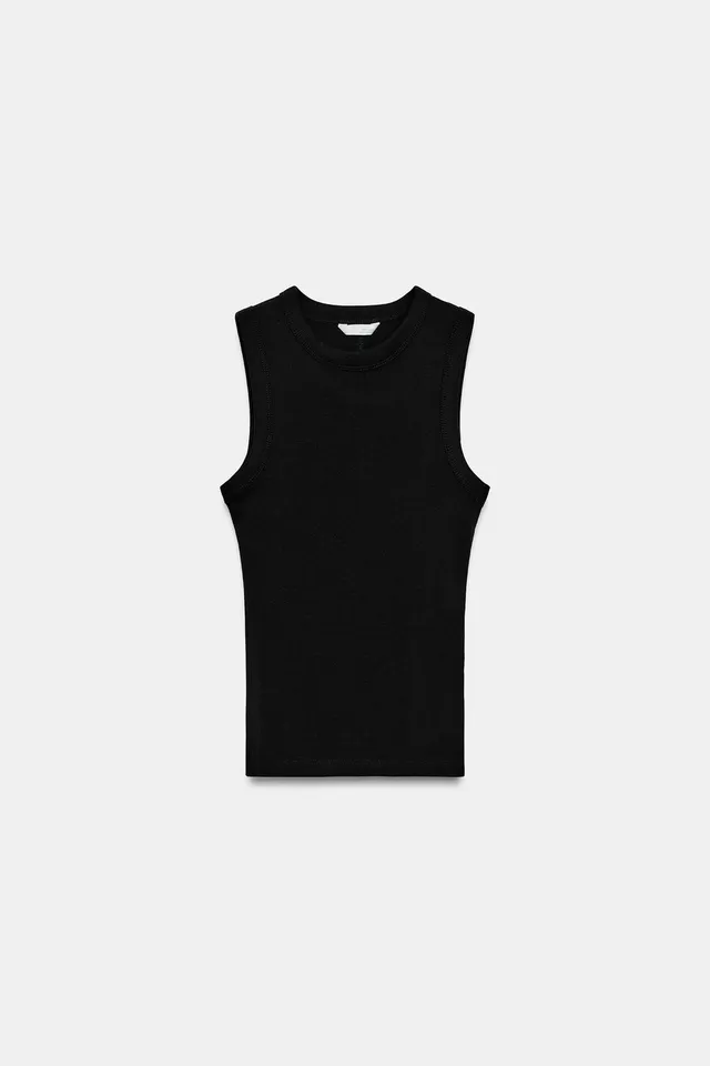 Cotton Blend Ribbed Top with Straps and Round Neckline – image 5